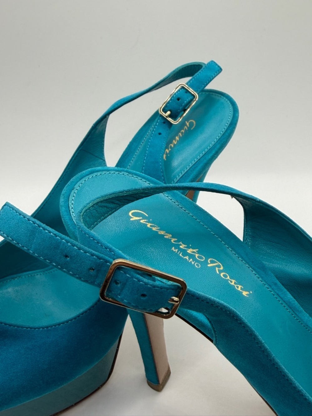 Gianvito Rossi | Teal Suede Platform Slingback | 37 - Picture 3 of 13